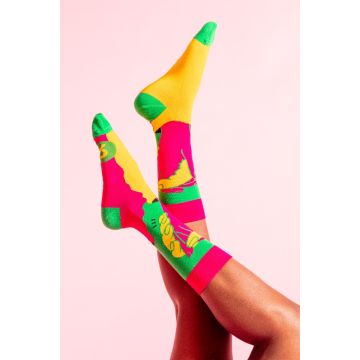 Sokken roze/geel maat 43-46